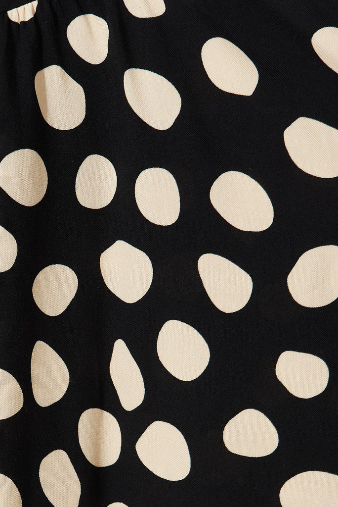 Panama Midi Wrap Dress In Black With Beige Spot - fabric