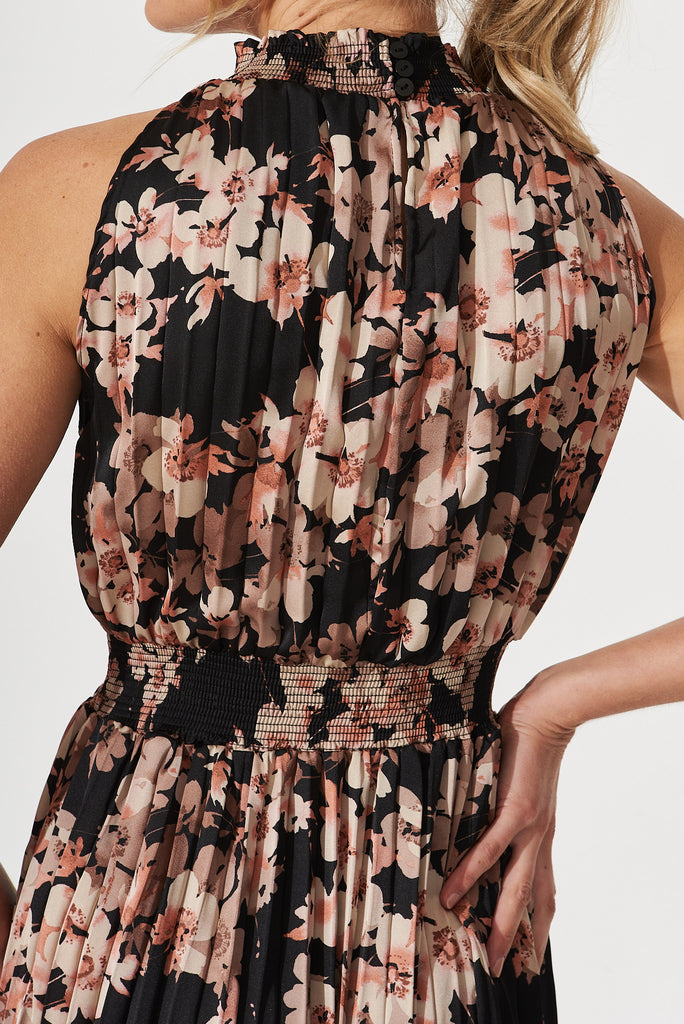 Simmie Midi Dress In Black With Apricot Floral - detail