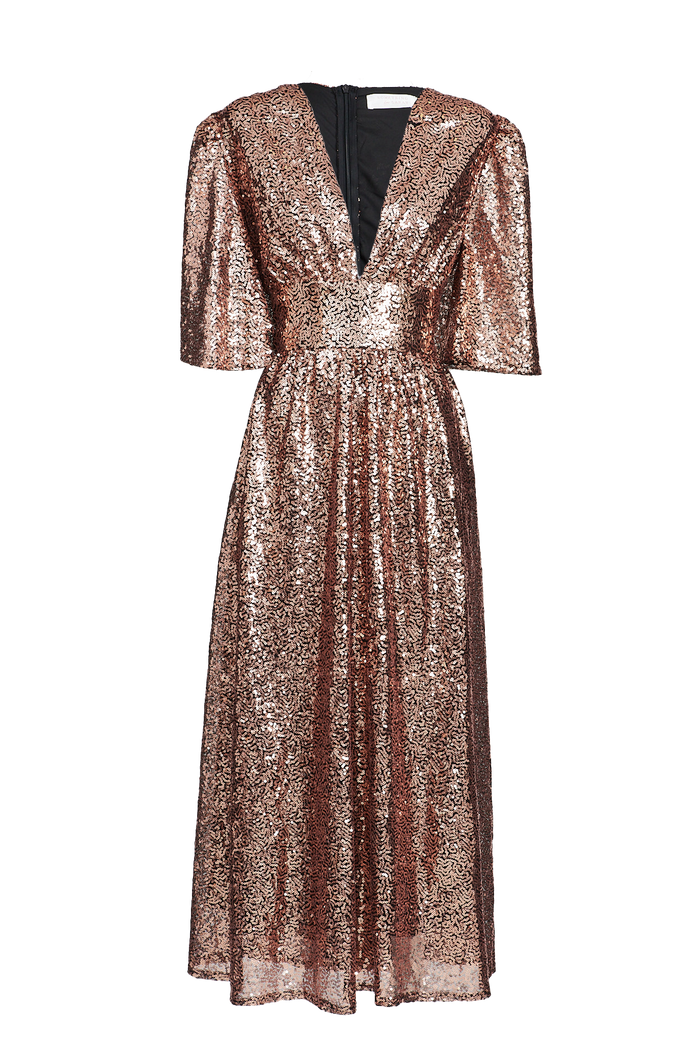 Livorno Midi Dress In Rose Gold Sequin St Frock Livorno Midi Dress In Rose Gold Sequin St Frock