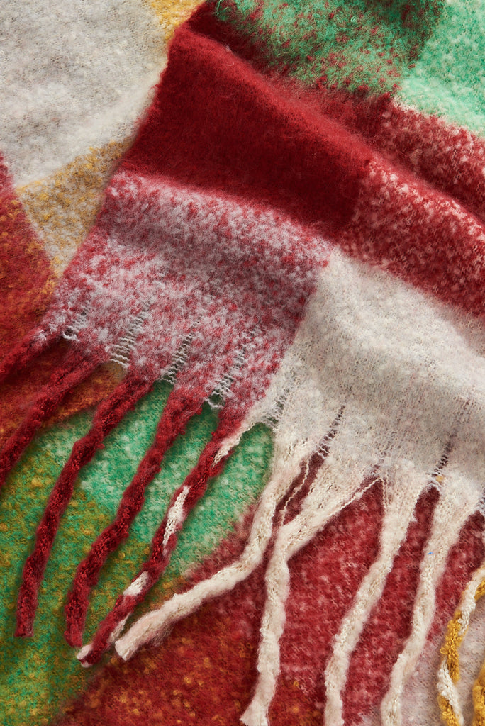 August + Delilah Brooklyn Oversized Knit Scarf In Red And Green Check - fabric