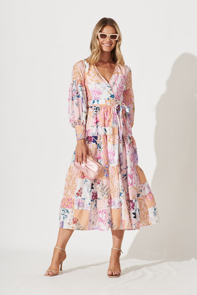 Hoffman Maxi Wrap Dress In Rust Patch Floral - full length