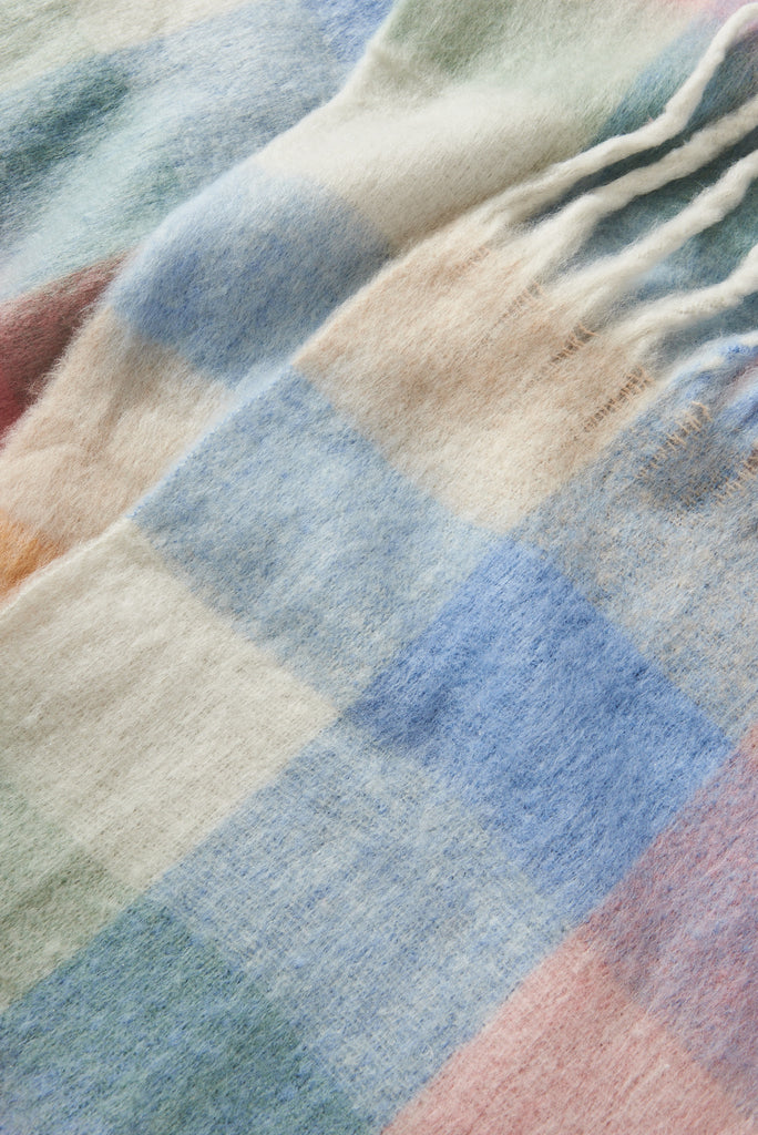 August + Delilah Brooklyn Knit Scarf In Multi Pastel With Pink And Blue Check - fabric