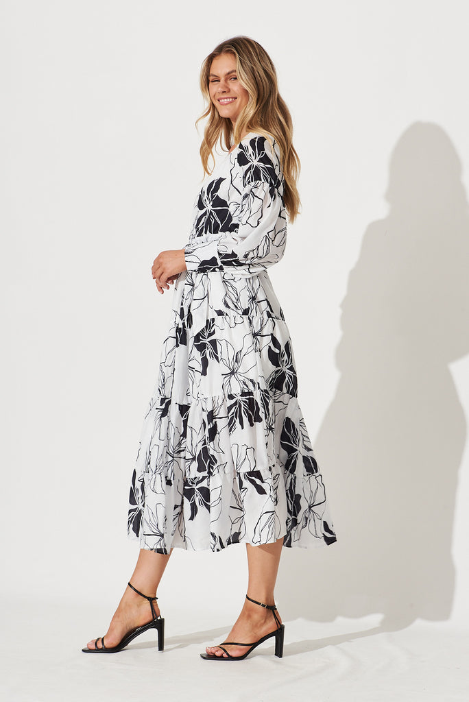 Hoffman Maxi Wrap Dress In Black And White Floral - side