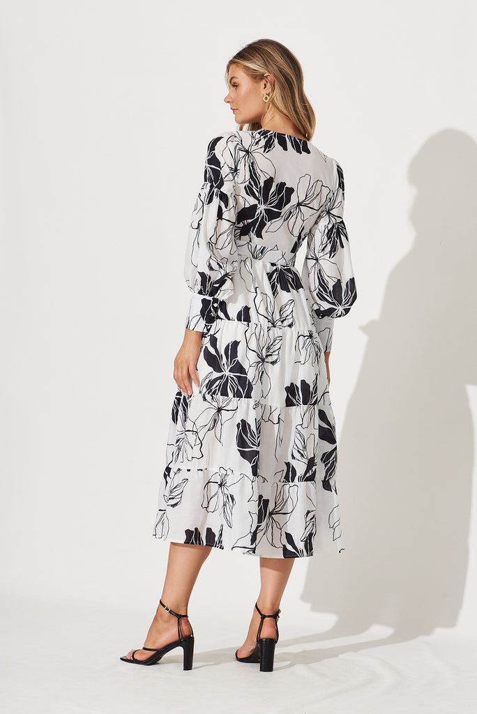 Hoffman Maxi Wrap Dress In Black And White Floral - back