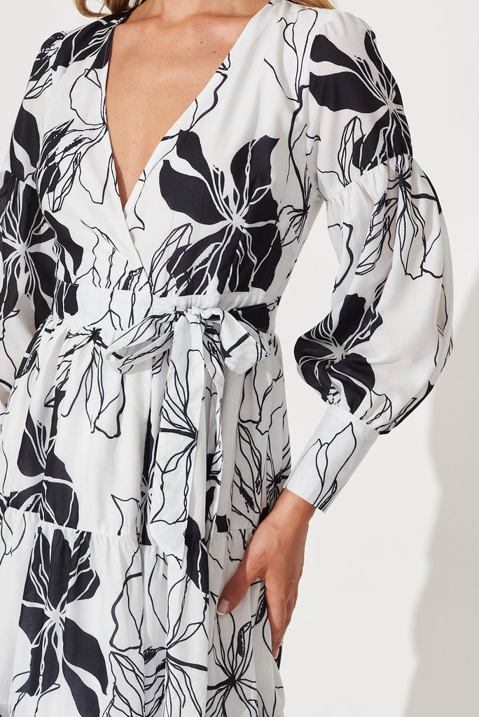 Hoffman Maxi Wrap Dress In Black And White Floral - detail