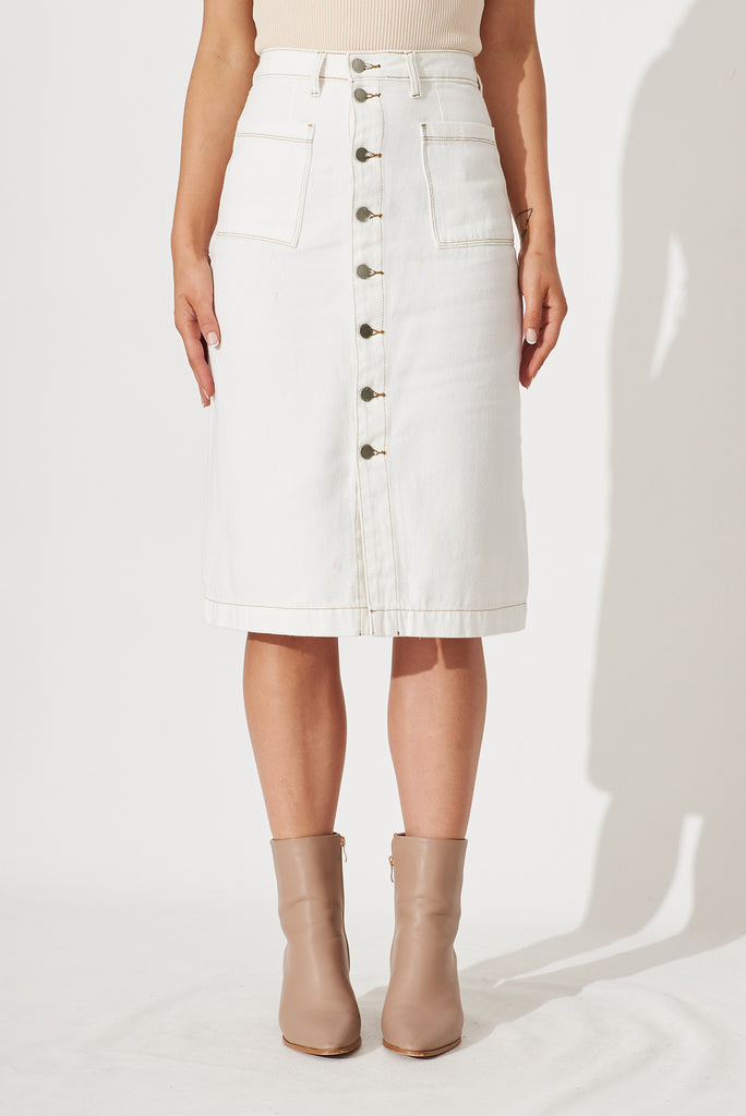 Sunflower Denim Skirt In White - front