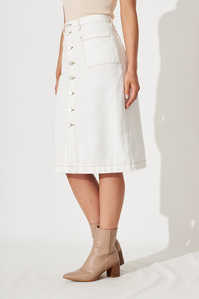 Sunflower Denim Skirt In White - side