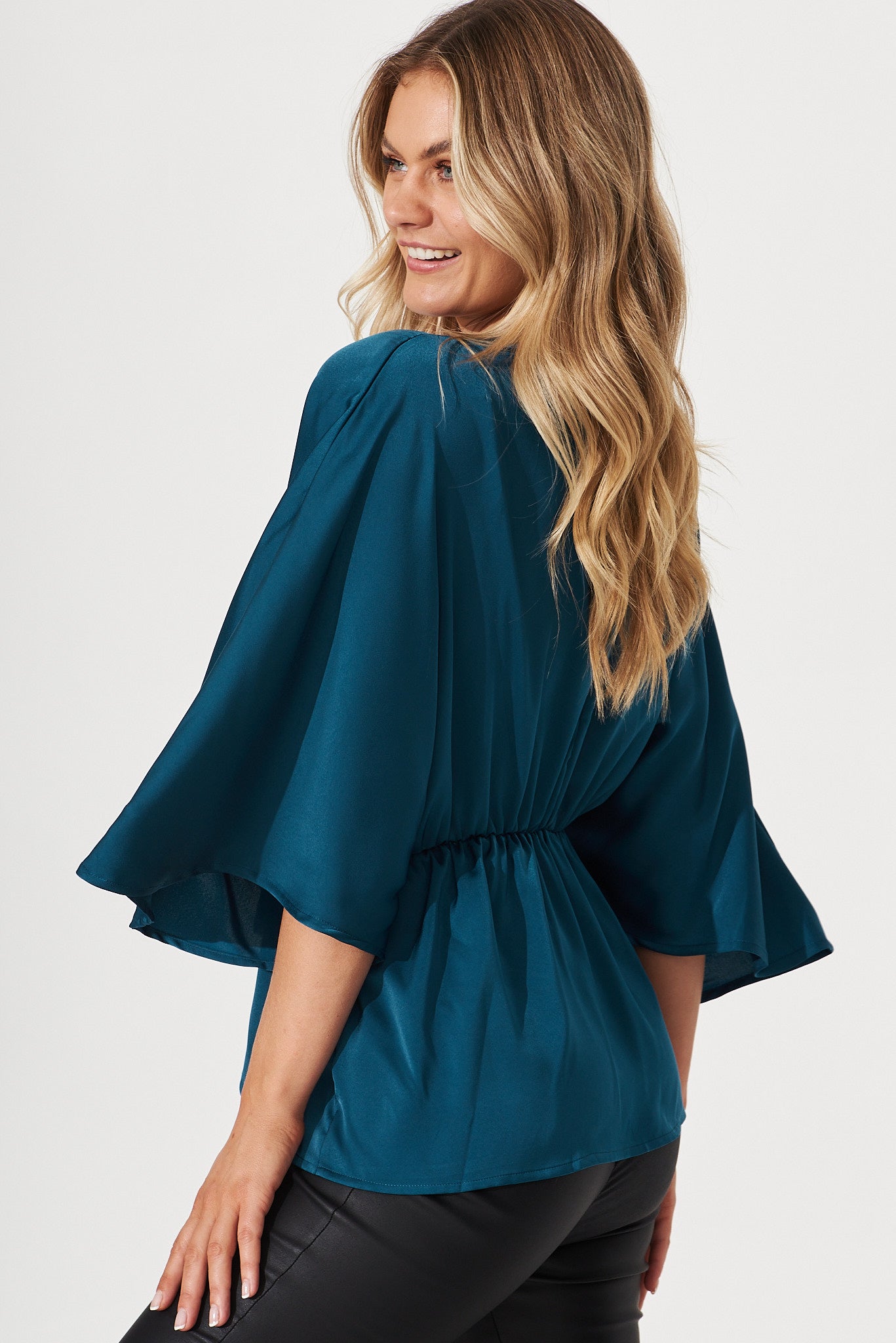 Leia Top In Teal Satin – St Frock