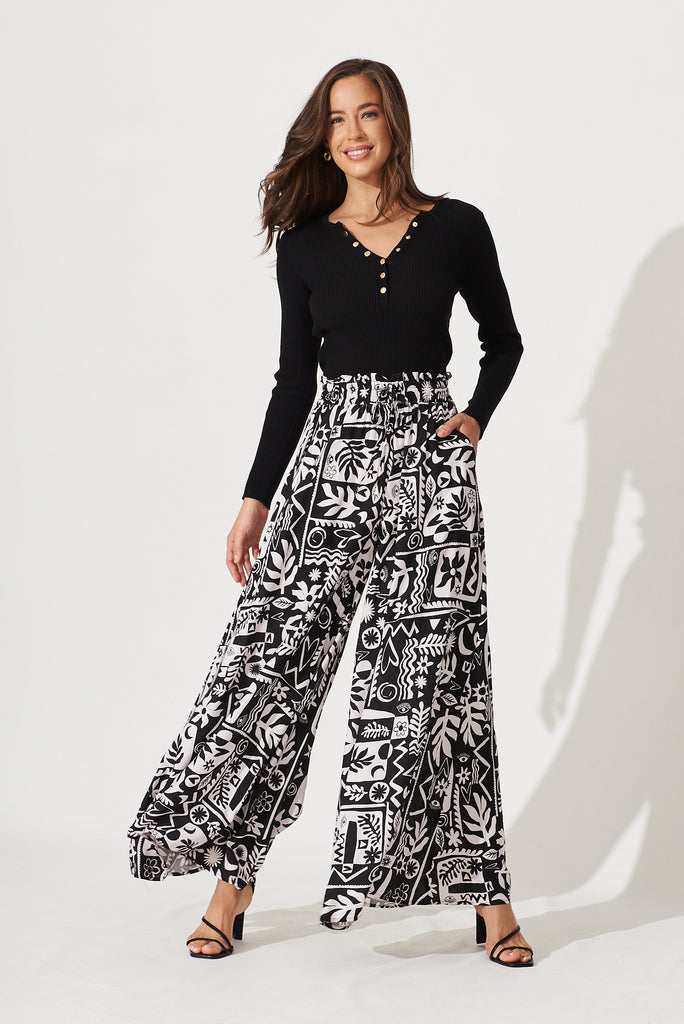 Mariah Pants In Black With White Floral - full length