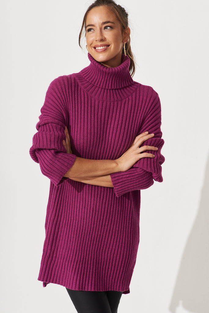 Gibbs Knit In Magenta Wool Blend - front