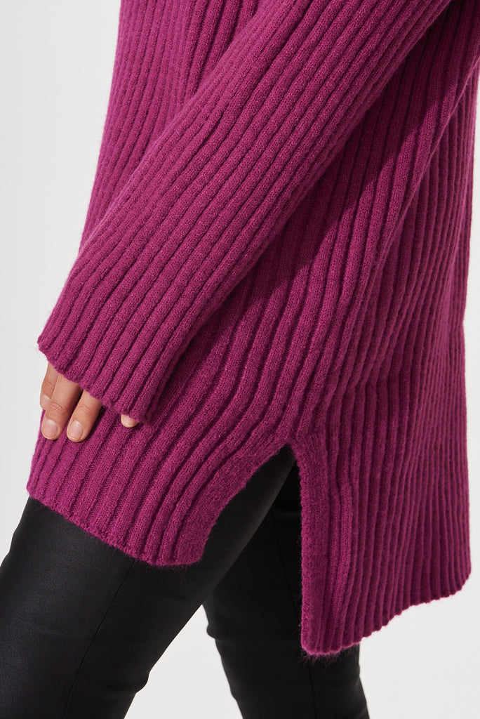 Gibbs Knit In Magenta Wool Blend - detail