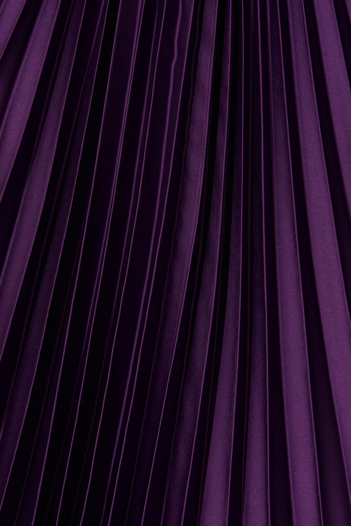 Anetta Midi Dress In Pleated In Purple Satin - fabric