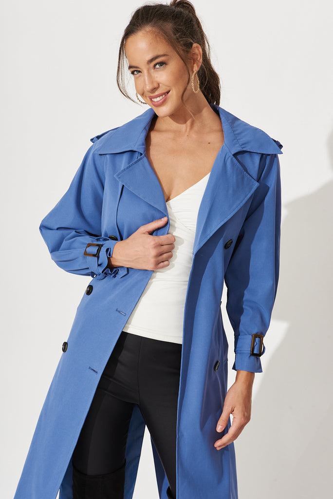 Trainor Trench Coat In Blue - front