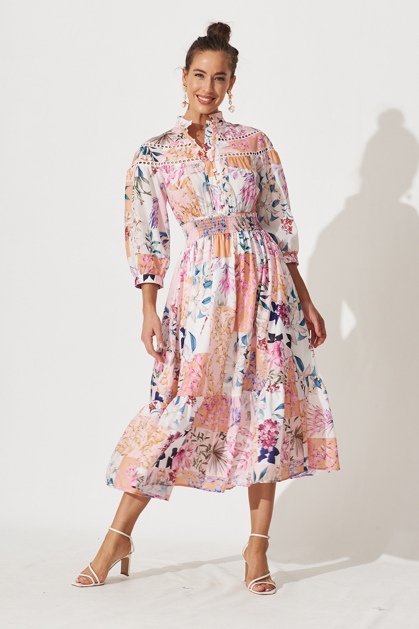 Courtney Shirt Dress In Rust Patch Floral