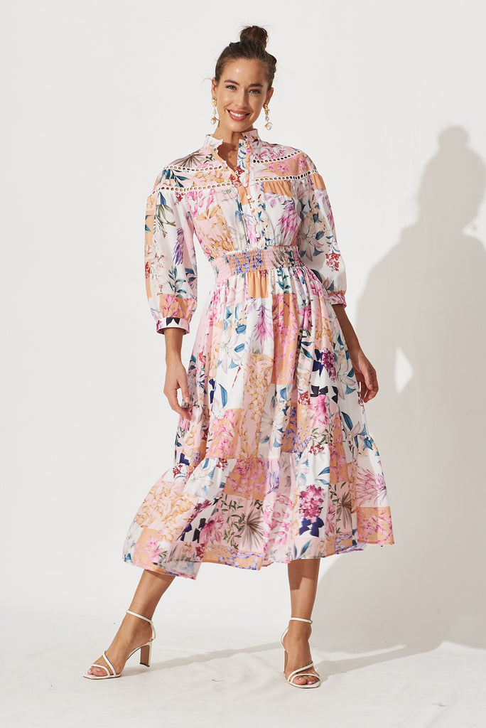 Lyn Midi Dress In Rust Patch Floral - full length