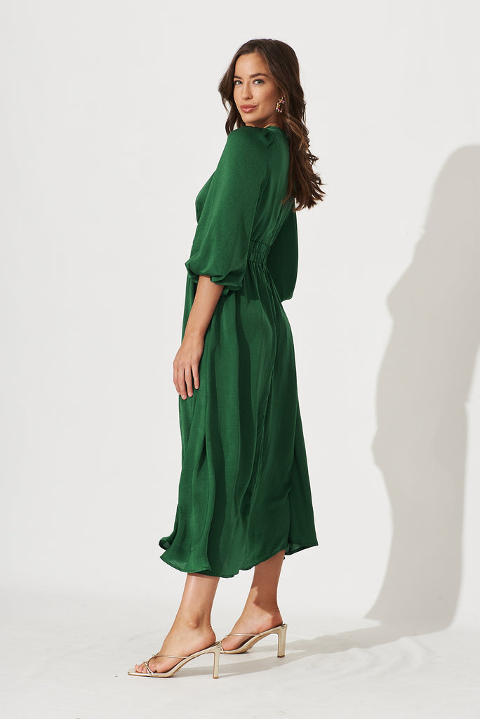 Magnetic Maxi Dress In Emerald Satin - side