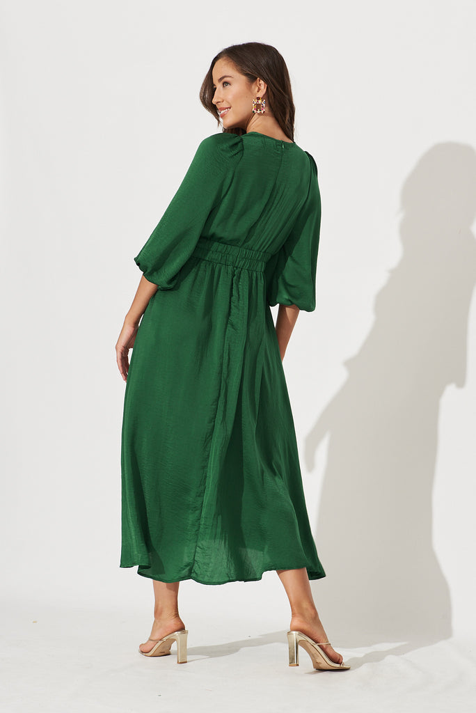 Magnetic Maxi Dress In Emerald Satin - back