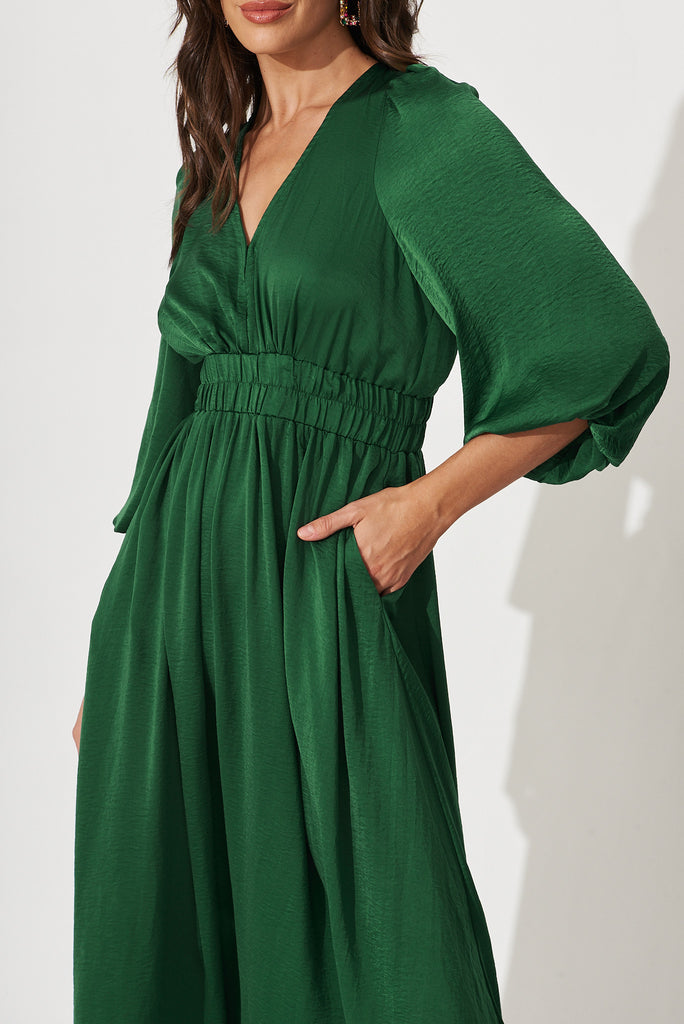 Magnetic Maxi Dress In Emerald Satin - detail