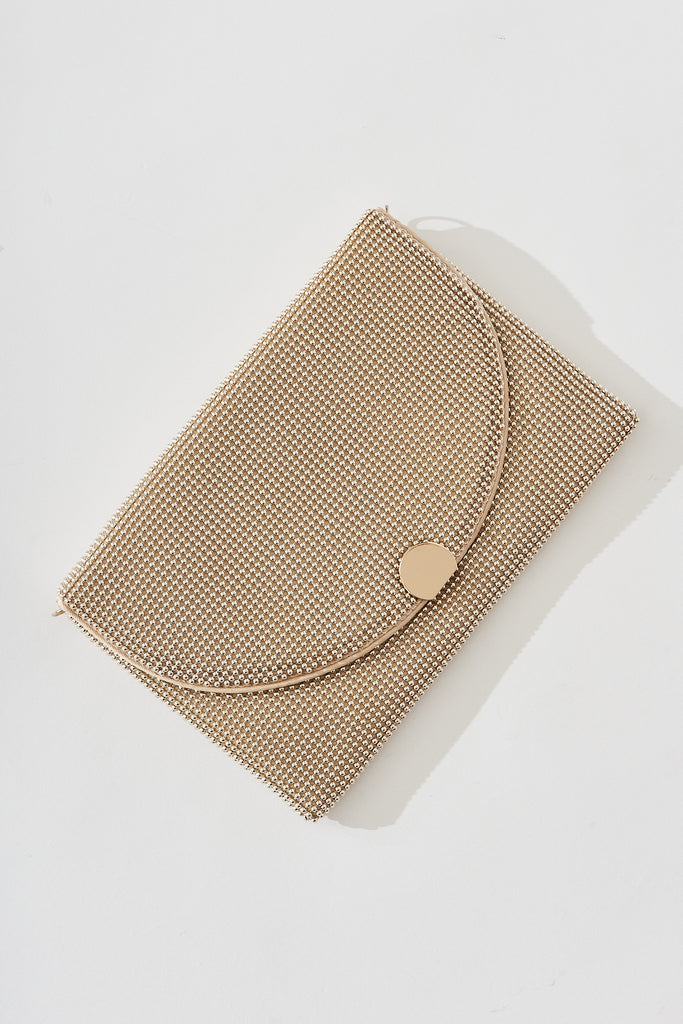 August + Delilah Charlene Envelope Clutch Bag In Gold - front