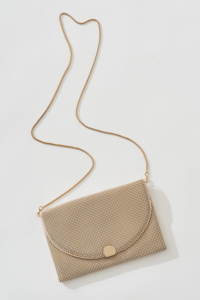 August + Delilah Charlene Envelope Clutch Bag In Gold - flatlay
