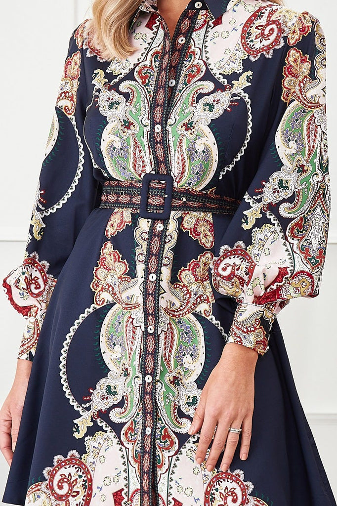 Amore Dress In Navy Paisley - detail