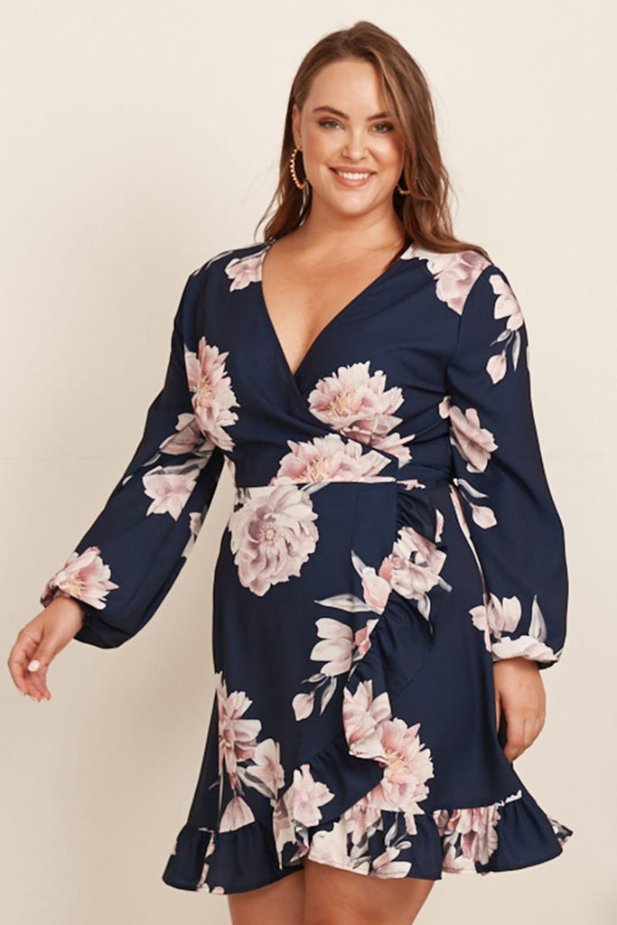 Donna Wrap Dress in Navy with Blush Floral