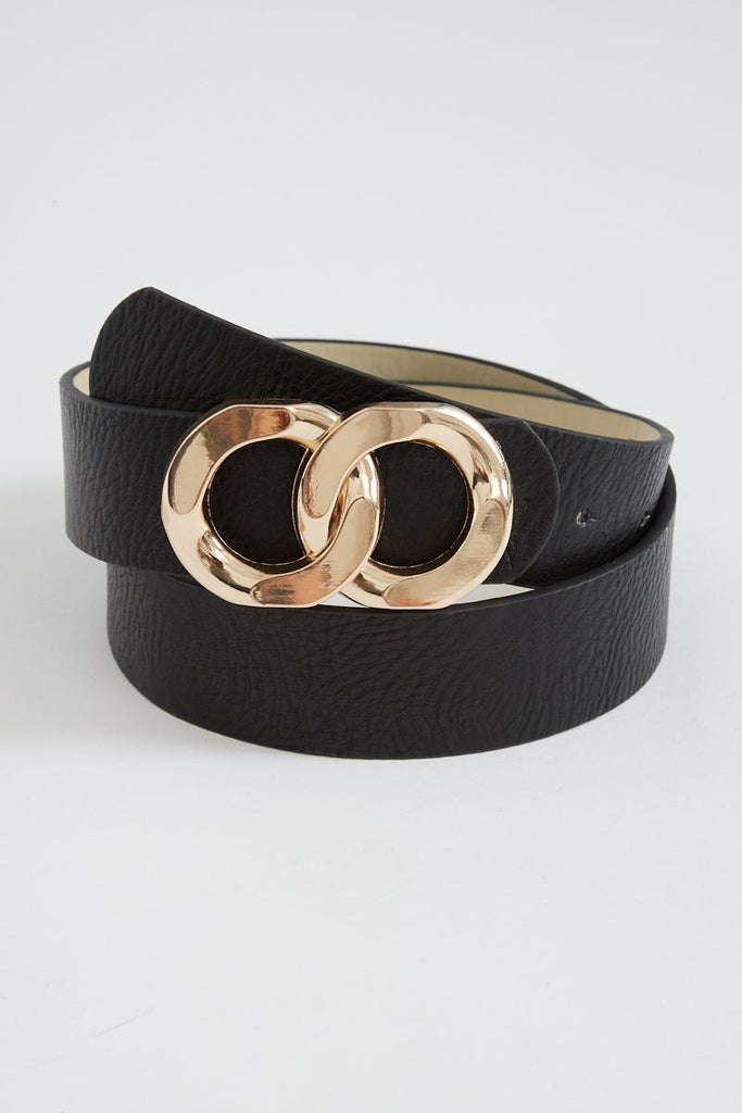 August + Delilah Belt In Black With Double Gold Ring Buckle