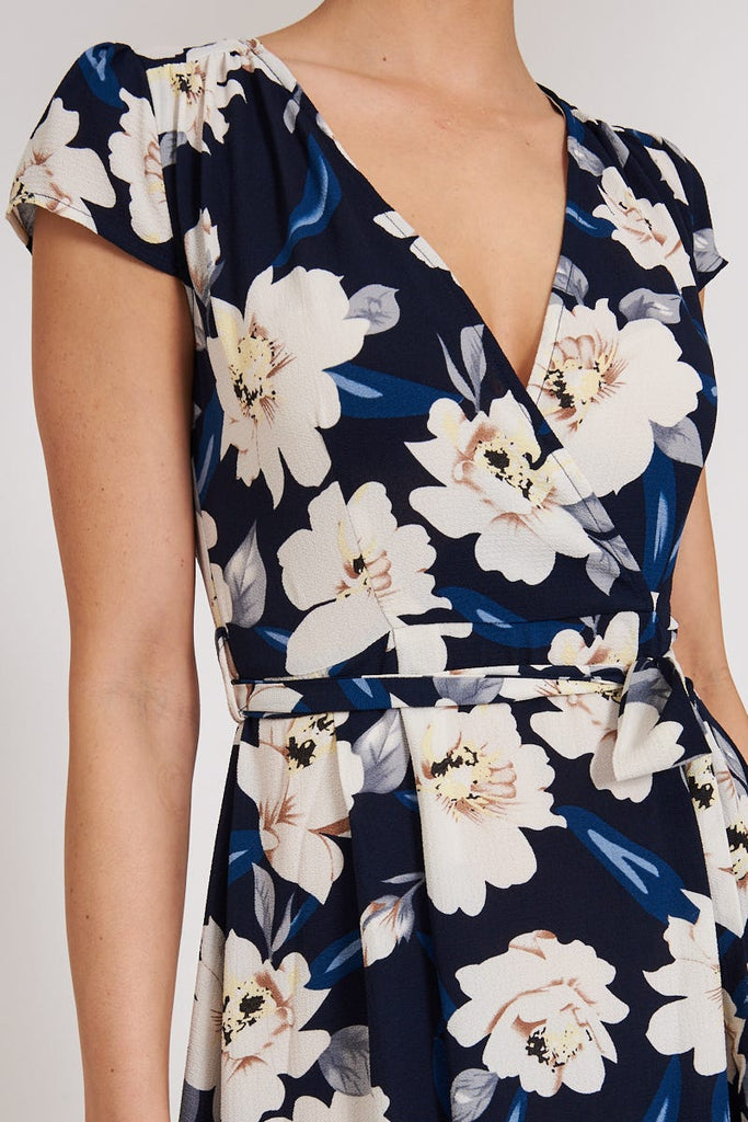 Krissy Wrap Dress In Navy Floral – St Frock
