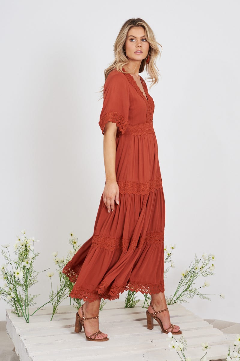 Mona Maxi Dress In Rust – St Frock