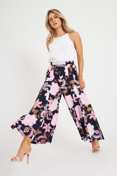 Oceanside Pants In Navy With Pink Floral – St Frock