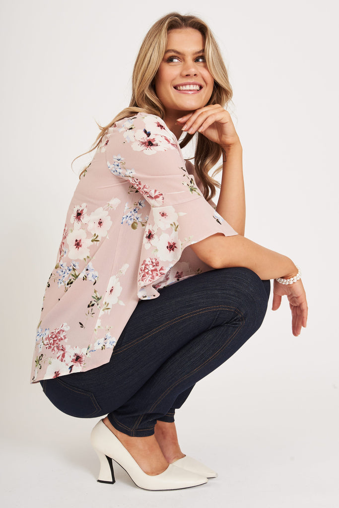 Nila Top in Blush with Dusty Rose Floral