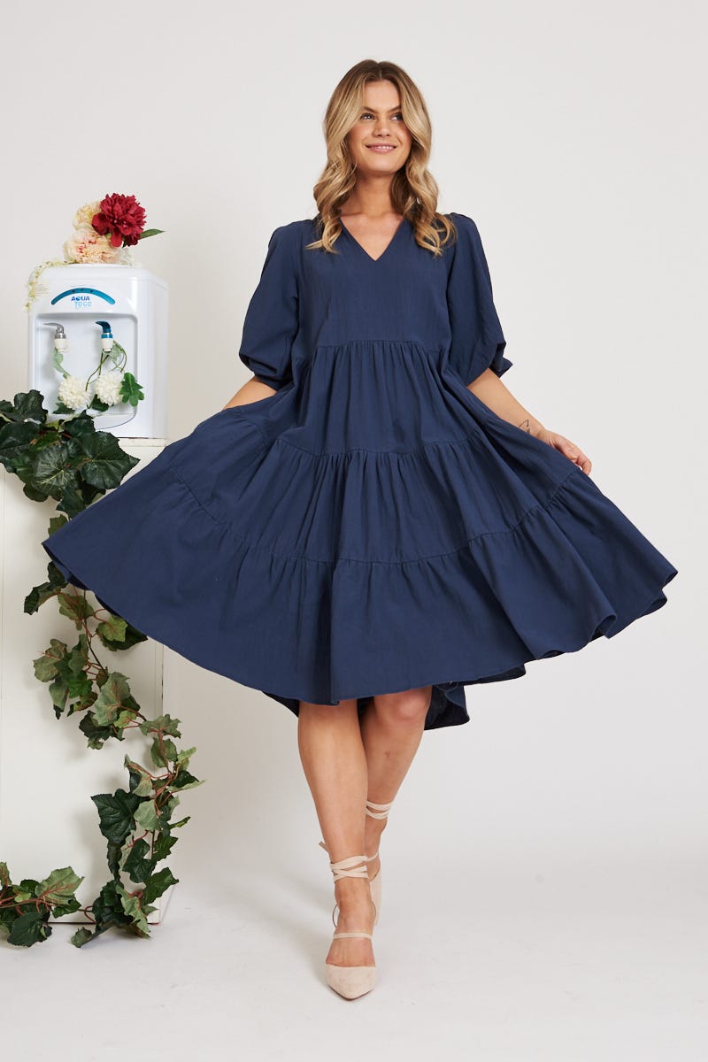 Navy blue top tiered dress