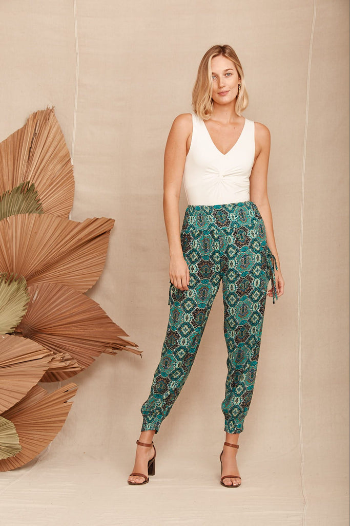 Gabby Lounge Pants in Teal Abstract Print
