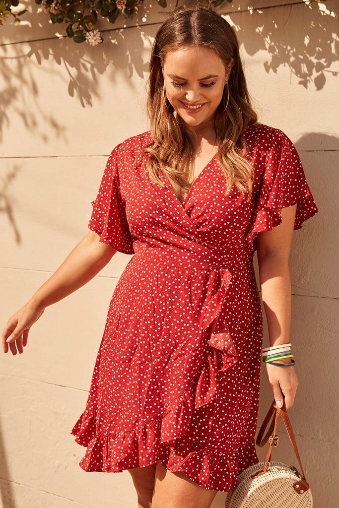 Relic Wrap Dress In Red With Heart Print